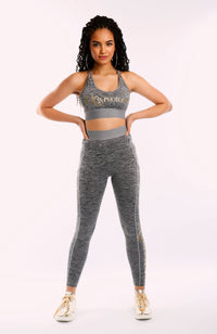 Grey Gold Foil Logo Leggings