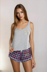 Red Tartan Shorts & Oversized Logo Sleep Set
