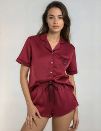 On Set Studios Women’s Pyjama Shorts in Burgundy