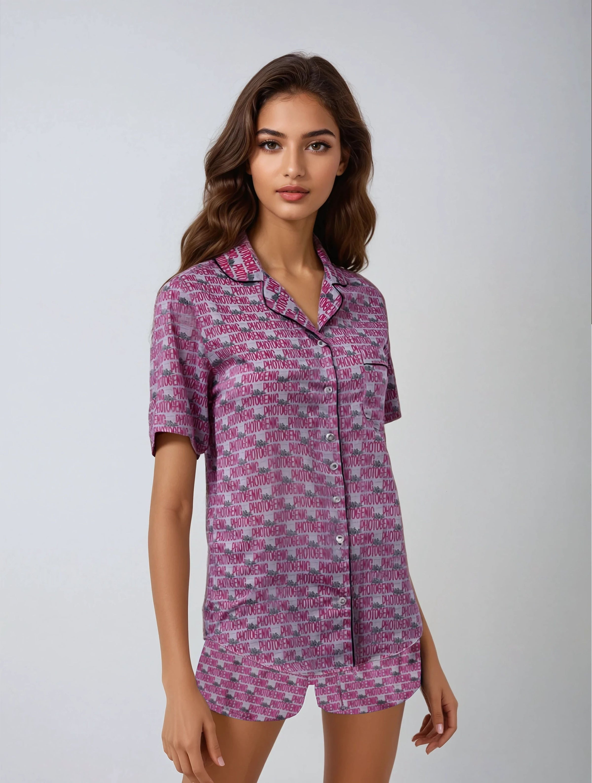 Bold Logo Print Pyjama Shorts - Mulberry