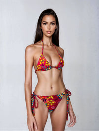 Exotic Flower Logo Print Bikini Top - Wine