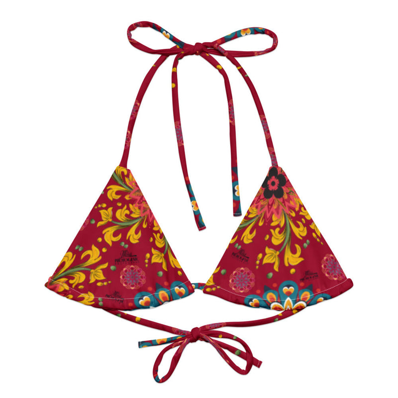 Exotic Flower Logo Print Bikini Top - Wine