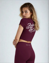 Join The Set Crop Graphic Tee in Burgundy