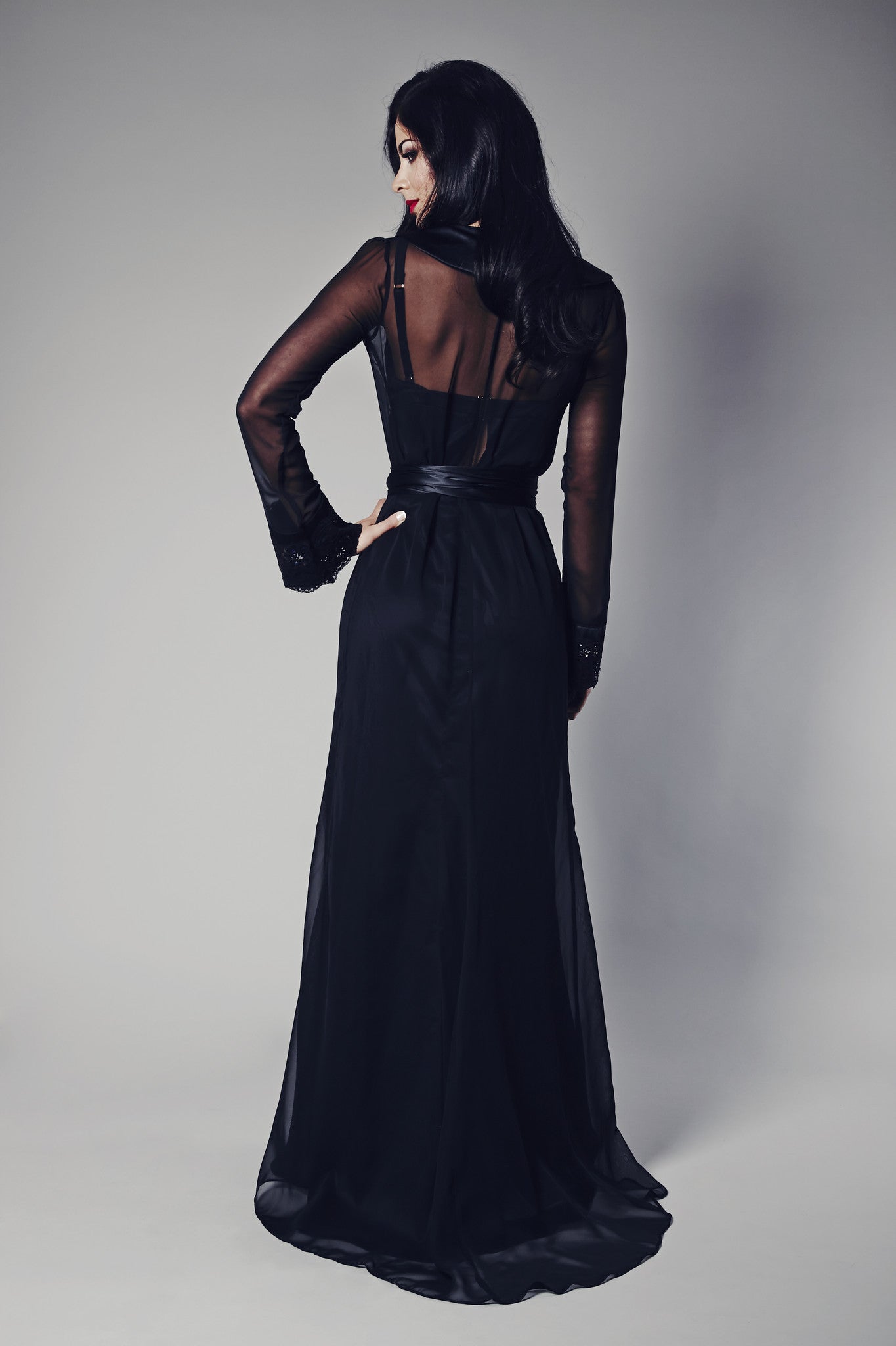 Midnight Breeze Black Embellished Robe (GOLD Collection), Robes - Miss Photogenic