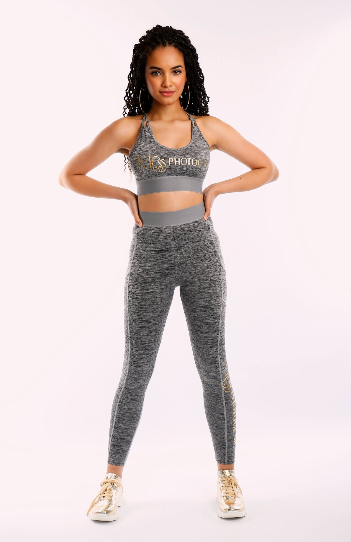 Grey Gold Foil Logo Leggings