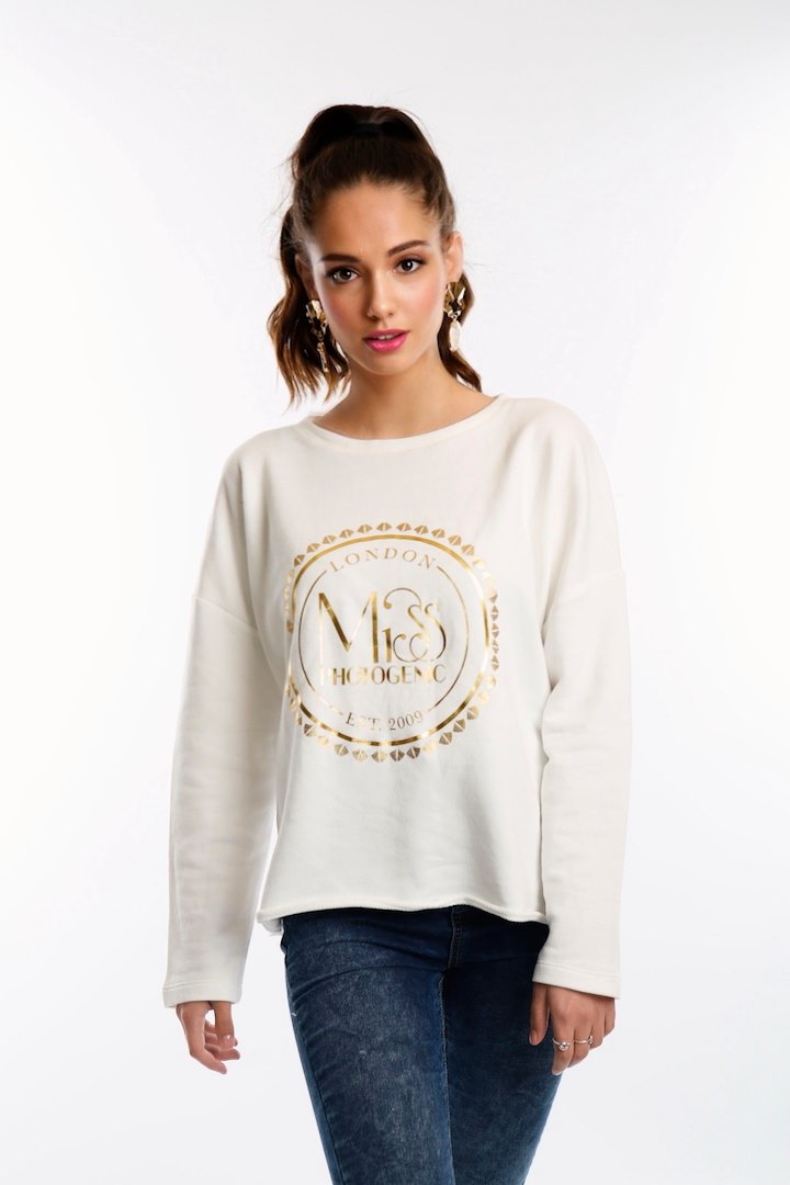 Ivory Oversized Sweatshirt With Gold Foil Logo