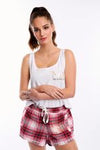 Red Tartan Shorts & Oversized Logo Sleep Set