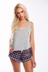 Red Tartan Shorts & Oversized Logo Sleep Set