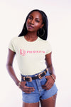 Lime Ribbed Short Sleeve Pink Logo T Shirt