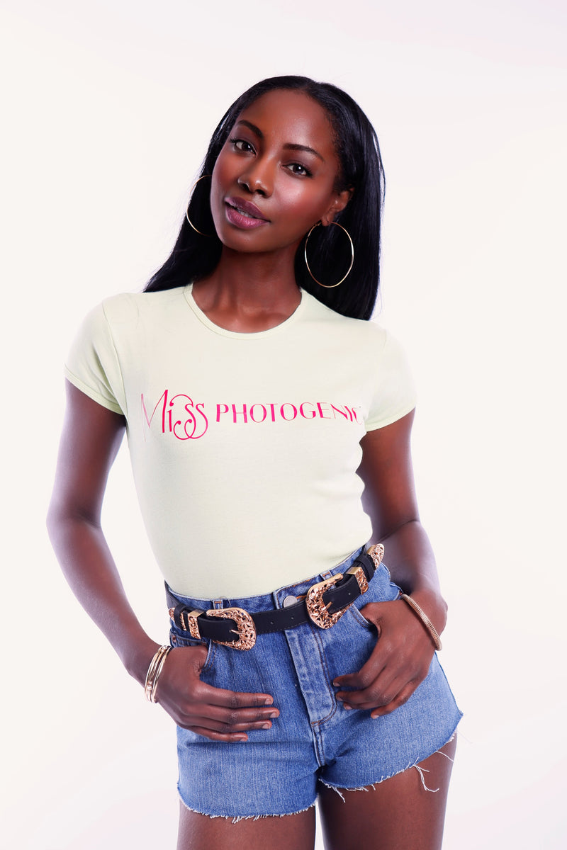 Lime Ribbed Short Sleeve Pink Logo T Shirt