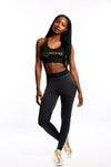 Slate Grey & Black Gold Foil Logo Leggings