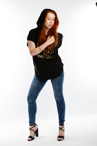 Black Short Sleeve Oversized Hoodie Sweatshirt, sweatshirt - Miss Photogenic