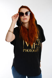 Black Short Sleeve Oversized Hoodie Sweatshirt, sweatshirt - Miss Photogenic