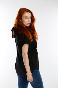 Black Short Sleeve Oversized Hoodie Sweatshirt, sweatshirt - Miss Photogenic