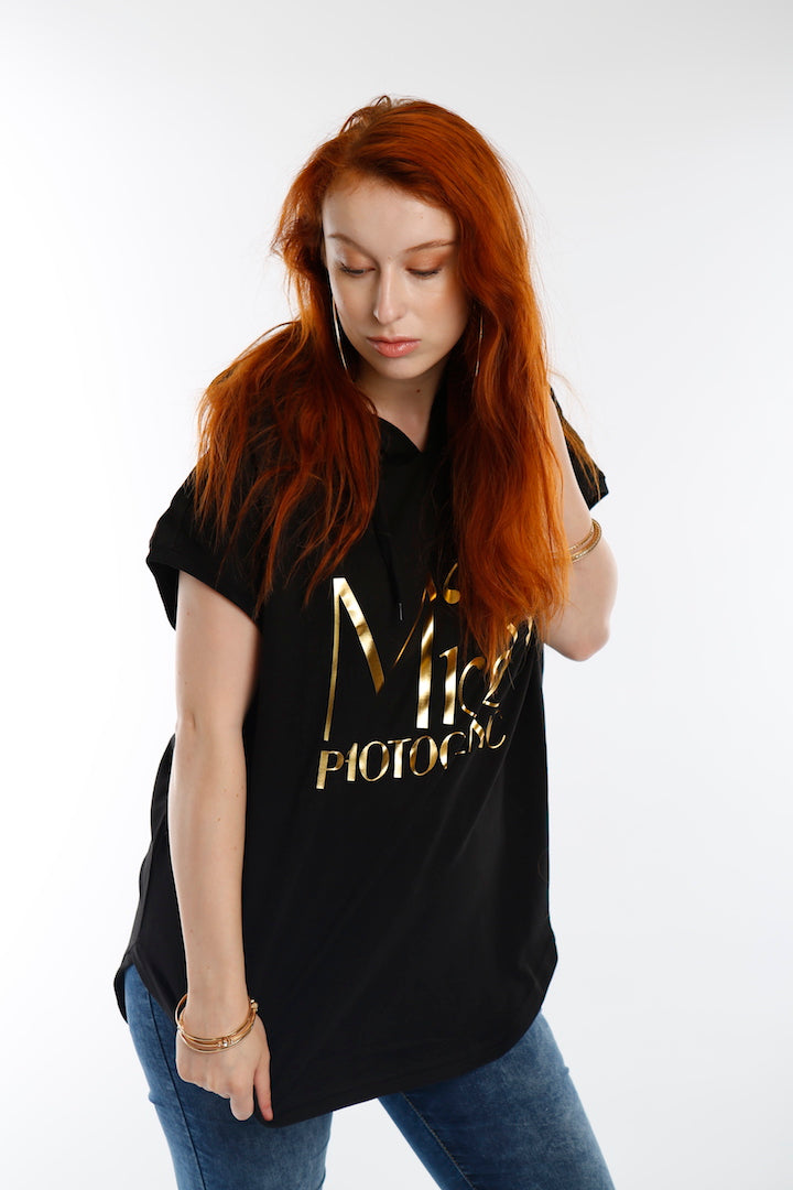 Black Short Sleeve Oversized Hoodie Sweatshirt, sweatshirt - Miss Photogenic