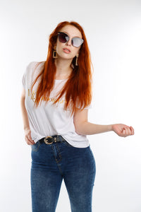 White Miss Photogenic® Gold & Silver Foil Oversized T Shirt, t shirt - Miss Photogenic