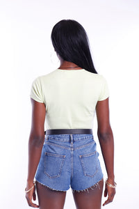 Lime Ribbed Short Sleeve Miss Photogenic® Pink Logo T Shirt, t shirt - Miss Photogenic