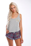 Red Tartan Shorts & Oversized Logo Sleep Set