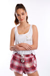 Red Tartan Shorts & Oversized Logo Sleep Set