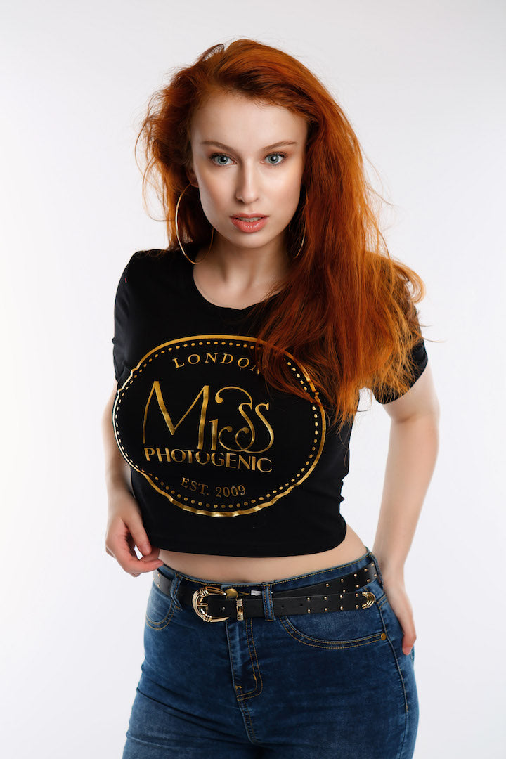Black Miss Photogenic® Logo Crop T Shirt, cropped t shirt - Miss Photogenic